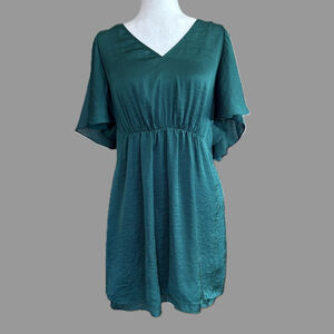 Anthropologie Maeve Teal Satin Mini Dress Medium